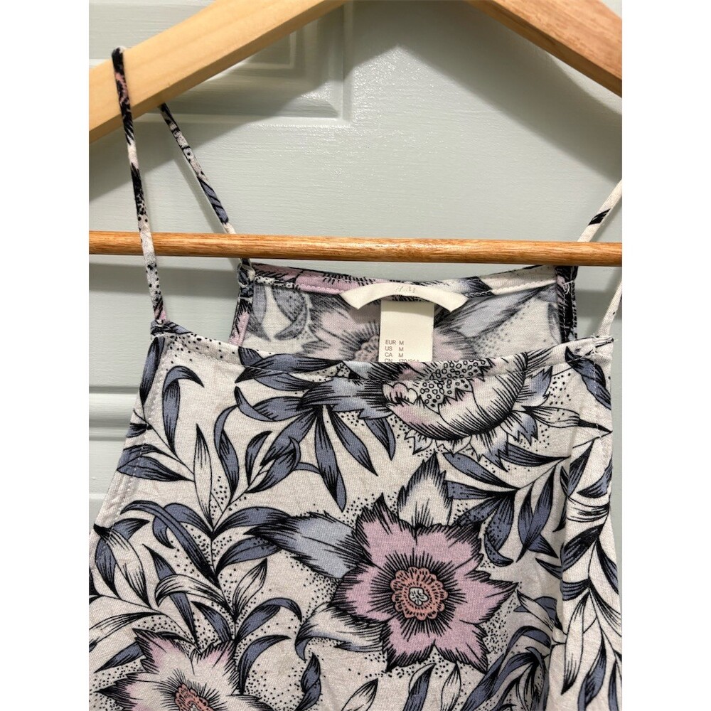 H&M Camisole Tank Top Womens Size M Ivory Floral Print Spaghetti Strap - Picture 3 of 7